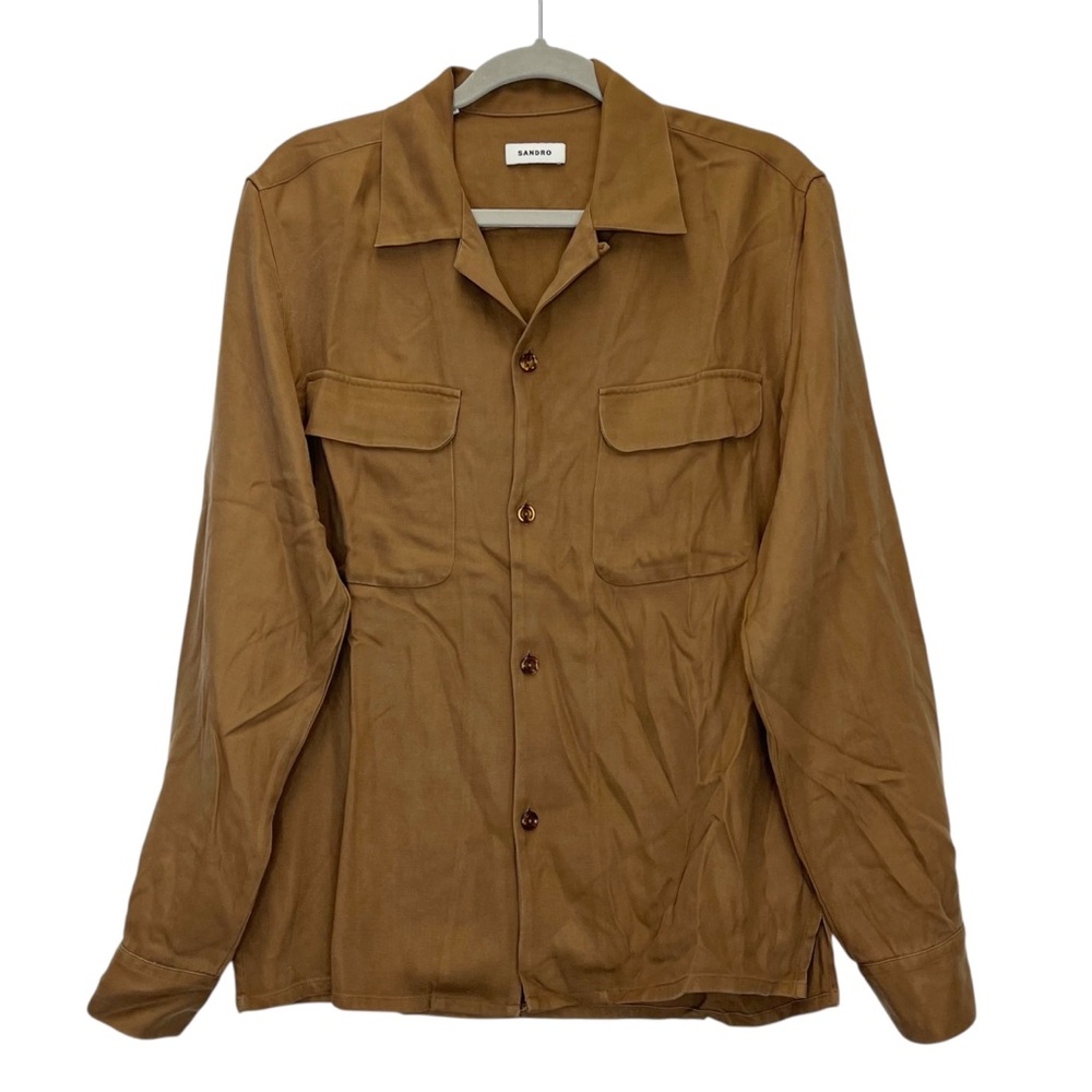Sandro Stephano Button Down Camp Shirt Mens Small Camel Brown